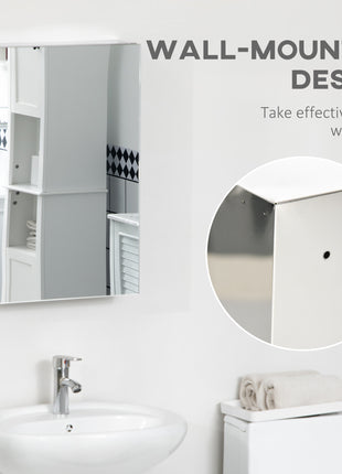 Wall Mounted Bathroom Medicine Cabinet Mirrored Cabinet with Hinged Door 3-Tier Storage Shelves Silver