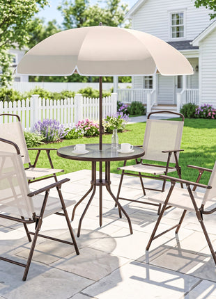 6 Piece Patio Dining Set for 4 with Umbrella, Beige