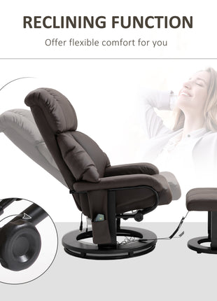 Recliner with Ottoman Footrest, Recliner Chair with Vibration Massage, Faux Leather and Swivel Wood Base for Living Room and Bedroom, Brown