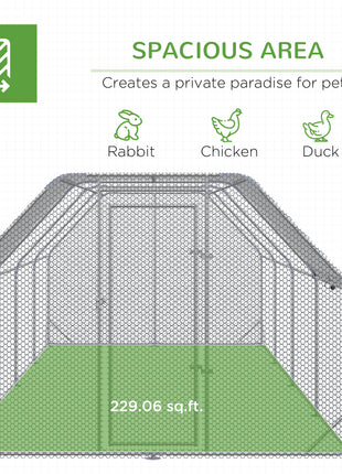 Large Chicken Coop Metal Chicken Run with Waterproof and Anti-UV Cover, Flat Shaped Walk in Fence Cage Hen House for Outdoor and Yard Farm Use, 1" Tube Diameter, 9.2' x 24.9' x 6.4'