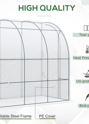 7' x 4' x 7' Outdoor Lean to Greenhouse, Walk-In Green House Plant Nursery with Roll-up Window, PE Cover, White