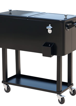 80 QT Rolling Cooling Bins Ice Chest on Wheels Outdoor Stand Up Drink Cooler Cart for Party, Black