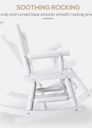 2-Person Wood Rocking Chair with Log Design, Heavy Duty Loveseat with Wide Curved Seats for Patio, Backyard, Garden, White