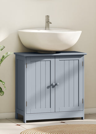 Under Sink Bathroom Cabinet, Pedestal Sink Storage Cabinet with 2 Doors, Shelf and U-Shape, Gray