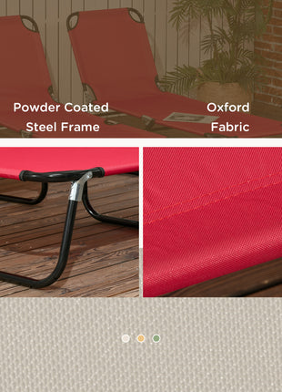 2 Piece Folding Chaise Lounge Pool Chairs, Outdoor Sun Tanning Chairs with 5-Level Reclining Back, Steel Frame for Beach, Yard, Patio, Red