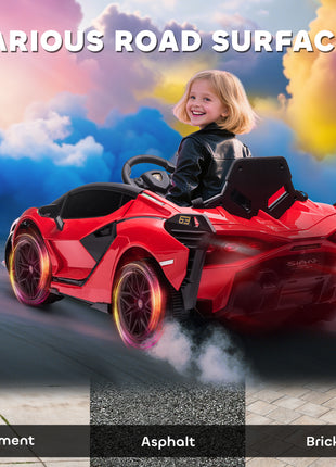 12V Lamborghini SIAN Licensed Electric Car for kids with Remote Control, Horn, Music, & Headlights, Red