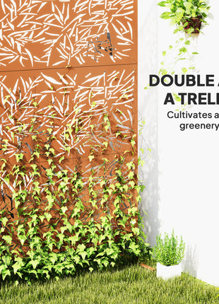 Decorative Privacy Fence Screen, Metal Outdoor Privacy Screen Climbing Plant Trellis with Stand, Bamboo Brown