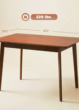 47.2" Rectangle Dining Table for 4, Mid-Century Modern Kitchen Table with Rubber Wood Legs for Dining Room, Walnut