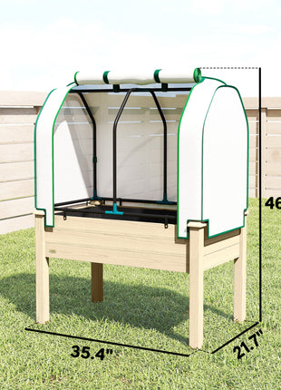 Raised Garden Bed with PE Greenhouse Cover Outdoor Planter Box for Herbs and Vegetables, 35 x 22 x 47 inch, Natural