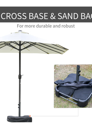 Patio Umbrella 15' Steel Rectangular Outdoor Double Sided Market with base, UV Sun Protection & Easy Crank for Deck Pool Patio, Beige