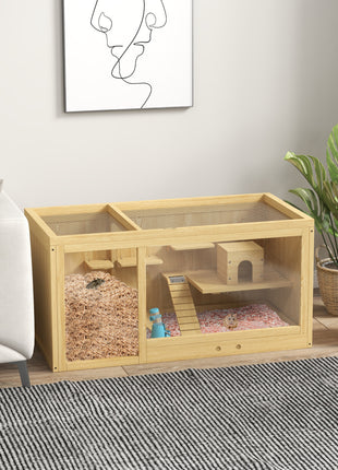 Extra Large Wooden Hamster Cage with Pull-out Tray, Seesaws, Ladder