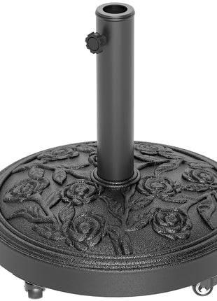 Round Patio Umbrella Base, 46 lbs Resin Umbrella Base with Wheels, Outdoor Umbrella Stand for 1.3"/1.5"/1.9" Umbrella Poles for Outdoor, Lawn, Poolside, Black