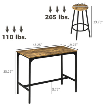 5-Piece Counter Height Bar Table and Chairs Set, Bar Table with Stools, Kitchen Table 4 Chairs, Rustic Brown