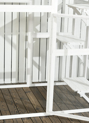 Outdoor Cat House Big Catio Wooden Feral Cat Shelter Enclosure with Large Spacious Interior, 6 High Ledges, Weather Protection Asphalt Roof, 71" L, White