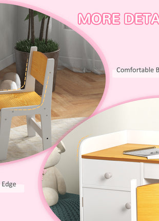 Kids Desk and Chair Set with Storage, Study Desk with Chair, White