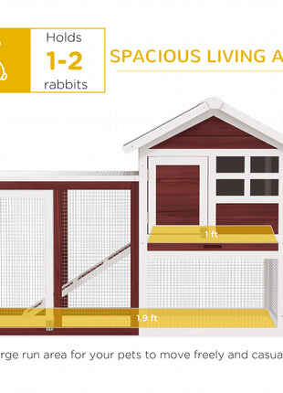 49" Wooden Rabbit Hutch Bunny Cage with Waterproof Asphalt Roof, Fun Outdoor Run, Removable Tray and Ramp, for Rabbits, Chickens, Ducks, Brown