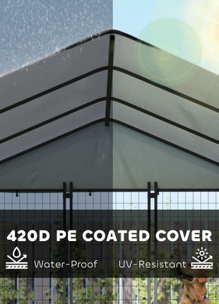 5.9' x 5.9' x 6' Outdoor Dog Kennel with Roof, Rotating & 4-Level Adjustable Bowls