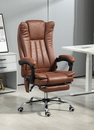 Massage Office Chair with 6 Points and Heat, Reclining Computer Chair with Adjustable Height and Footrest, Brown