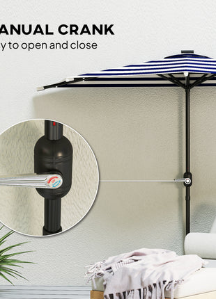 Half Umbrella Outdoor Patio Umbrella, UPF 30+ Small Balcony Umbrella, Vented Half Patio Umbrella with Crank 8 Ribs, Porch Umbrella for Garden Deck Poolside, Navy Blue