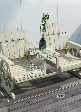 2-Seat Wooden Garden Bench with Table, Umbrella Hole, High Backrest, Armrests for Backyard, Patio, Garden, Natural Wood