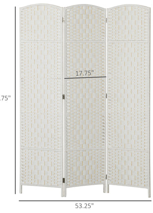 Room Divider, 3 Panel Folding Privacy Screen, 6FT Tall Portable Weave Partition Wall Divider for Bedroom, White