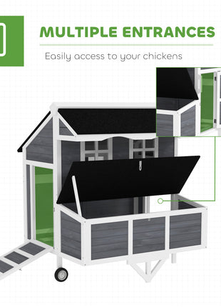 43" Chicken Coop with Wheels, Chicken Tractor with Nesting Box, Windows, Pull-out Tray, Perches, for 2-4 Hens, Gray