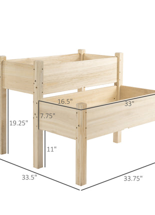 Raised Garden Bed, 2-Tier Wood Planter Stand Plant Grow Box, 34"x34"x28"