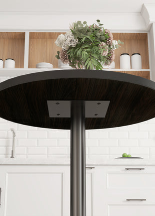 Round Dining Table for 2-4 People, Small Kitchen Table with Wood Grain Top, Black