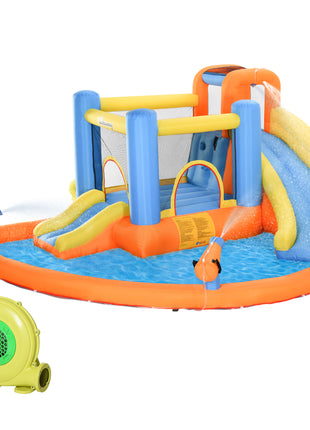 5-in-1 Kids Inflatable Bounce House Jumping Castle with Water Pool, Slide, Climbing Walls & 2 Water Guns