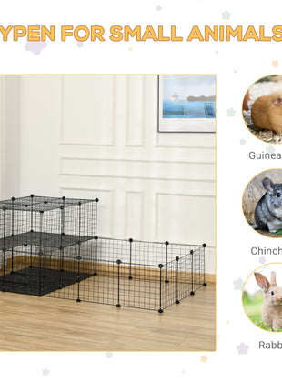 Pet Playpen with Door, Metal Mesh Cage with Mallet, Black