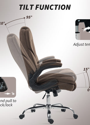 Executive Office Chair, Desk Chair with Flip-up Armrest, Diamond Fabric Computer Chair for Home Office, Dark Brown