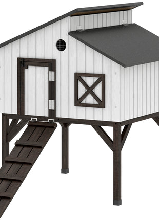 Chicken Coop Hen House with Nesting Box, Elevated Rabbit Hutch with Ramp, Asphalt Openable Roof and Elevated Legs