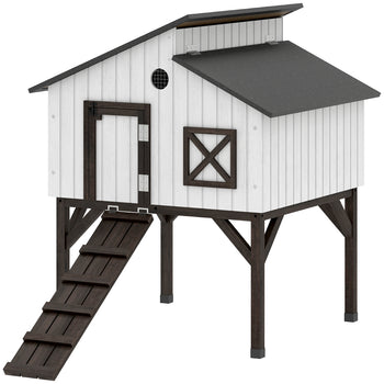 Chicken Coop Hen House with Nesting Box, Elevated Rabbit Hutch with Ramp, Asphalt Openable Roof and Elevated Legs
