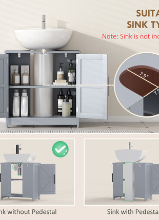 Farmhouse Pedestal Sink Storage Cabinet, Bathroom Sink Cabinet with 2 Barn Doors and Adjustable Shelf, Dark Gray