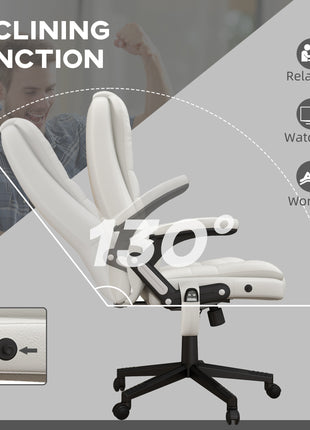 Massage Office Chair, Heated Reclining Computer Chair with 6 Vibration Points, Armrest and Remote, White