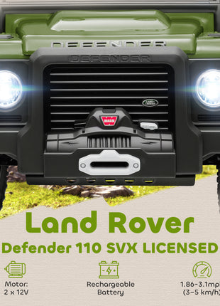 Land Rover Licensed Electric Car for Kids with Remote Control, Dual Motors, Spring Suspension, LED Lights, Dark Green