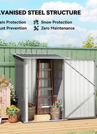 Outdoor 3.3' x 3.4' Lean-to Garden Storage Shed, Galvanized Steel Tool House with Lockable Door for Patio, Gray