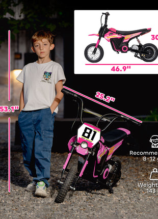 24V Kids Motorcycle, Electric Dirt Bike with 250W Motor, Up to 9.9 MPH, 12" Inflatable Tires and Rear Suspension, Pink