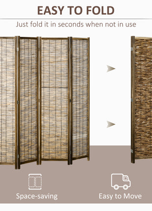 Hand Woven Room Divider, 4 Panel Folding Privacy Screen, Indoor Reed Partition Wall, 63"x67"x0.75", Brown