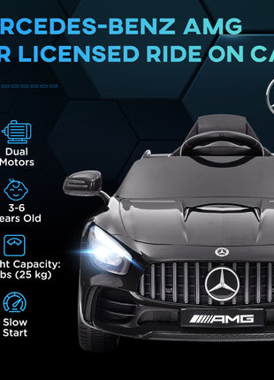 Mercedes-Benz AMG GTR Licensed 12V Battery Powered Kids Electric Car w/ Remote Control & Soft Start, Black