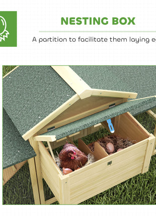 Wooden Chicken Coop ith Nesting Box, Double Runs, Removable Tray, Ramp, for Garden Backyard