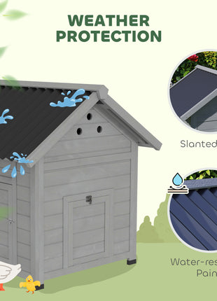 Duck Coop, Wooden Duck House with Openable Roof & Double Doors, Light Gray