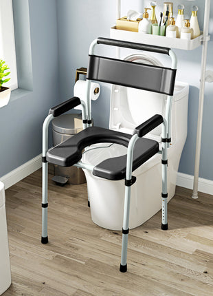 Bedside Commode Chair for Seniors, Adults, Handicap, Raised Toilet Seat with Arm, Adjustable Height, 331 lbs, Black