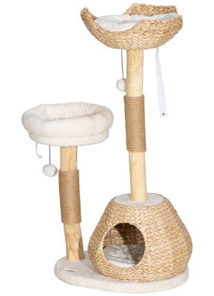 41" Cat Tree for Indoor Cats with Wooden Cat Scratching Posts, Cat Condo, Cat Beds & Toy Balls, Cream White