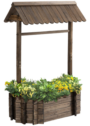 Wooden Wishing Well Raised Garden Bed, Ornamental Outdoor Flower Planter for flowers, herbs, vegetables, Rustic Brown