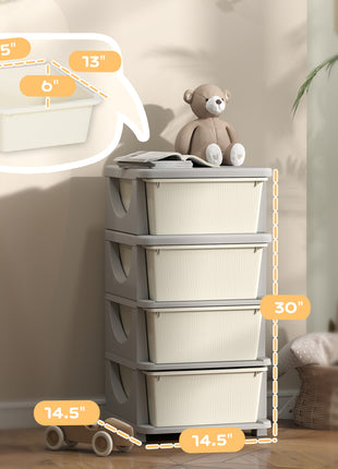 30" 4 Tier Kids Storage Unit Dresser Tower w/ 4 Drawers, Cream White