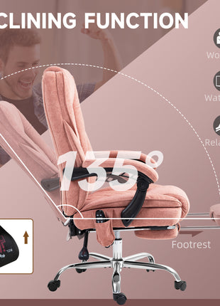 Massage Office Chair, Heated Reclining Computer Chair with Adjustable Height and Footrest, Pink
