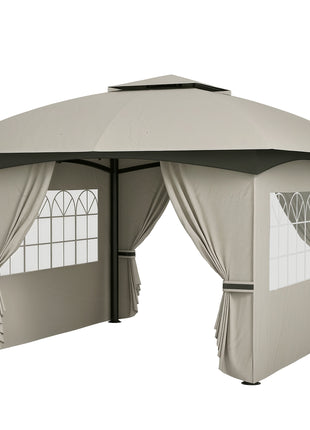 11' x 11' Outdoor Gazebo, Double Roof Patio Gazebo with Curtains, Church Windows, Galvanized Steel Frame, Light Gray