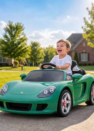 12V Kids Ride On Car, Licensed Porsche Carrera GT with Remote, Rear Suspension, Smooth Start for Ages 3-6, Green