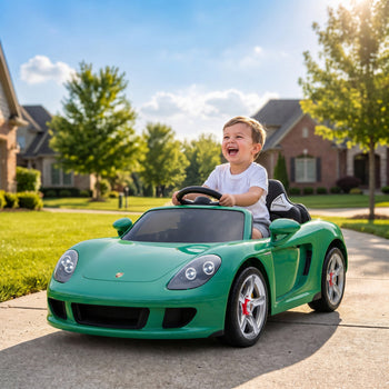 12V Kids Ride On Car, Licensed Porsche Carrera GT with Remote, Rear Suspension, Smooth Start for Ages 3-6, Green